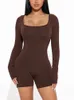 Kvinnor Jumpsuits Rompers Fashion Long Sleeve Bodycon för kvinnor Korta byxor Crew Neck Sexig tights PlaySuit Romper 231017