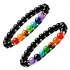 Strand 8mm Zwarte Onyx Obsidiaan Zeven Chakra's Amethist Tijgersoog Quartz Energie Steen Spacer Kraal Armband Genezing Rozenkrans Bangle Sieraden