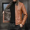 Men's Leather Faux cuir hommes veste en cuir épais hiver en peluche chaud mode coupe-vent col en fausse fourrure affaires décontracté manteau marque fermeture éclair CardiganL231018