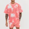 2 Pieces Sets Summer Tiedye Printing Tracksuit Men Casual Fashion Floral Print Shirts shorts Set Mens Beach Hawaiian Clothi228o