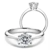 LESF Moissanite Diamond 925 Silverförlovningsring Klassisk runda kvinnors bröllopspresent storlek 0 5 1 0 karat217p