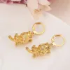 Christmas 24k Yellow solid fine gold GF root flower rose Bridal Jewelry Set Women pendant Earrings girls charm party gift New234G