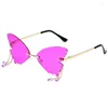 Lunettes de soleil mode papillon femmes UV400 pendentif créatif métal sans monture nuances en plein air voyage fête lunettes décoratives