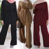 Ethnic Clothing Muslim Fashion Women Tracksuit Sets Elegant Lady Long Sleeve Blouse Wide Leg Pant Suit 2pcs Islamic Dubai Turkey Kaftan