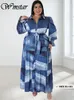 Robes grande taille Wmstar Robes grande taille pour femmes Tie Dye imprimé avec poches Slashes Fashion Party Maxi Dress Wholesale Drop 231017