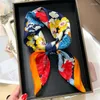 Halsdukar 2023 Design Satin Silk Square Scarf Print Hårband för kvinnor Neckerchief Bandana Printing Shawl Fashion Pannband