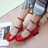 Dress Shoes YMECHIC Summer 2023 Chunky Heels Red Black Mary Jane Ankle Strap Patent Woman High Heel Pumps Party Office Big Size