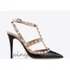 2023ss esigner Pointed Toe 2-Strap with Studs high heels Patent Leather rivets Sandals Women Studded Strappy Dress Shoes valentine high heel Shoes