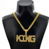 Chaînes CZ Zircon HipHop Collier King Lettre Hommes Pendentif Bling Glacé Lien Cubain Chaîne En Or Cristal Strass Mâle Bijoux1176V