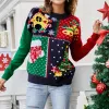 Pull de Noël moche pour femme, automne et hiver, motif flocon de neige, arbre de Noël, style de Noël, pull à manches longues, style décontracté.