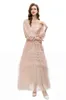 Women's Runway Dresses O Neck Long Sleeves Tiered Ruffles Sequined Elegant Designer Party Prom Evening Vestidos Gown