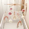 Mobiles Baby Wooden Bed Bell Bracket Rainbow Pendant Hanging Rattle Toys 012 Months Crib Mobile Holder Arm Infant Gifts 231017