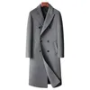 Men's Wool Blends Autumn Winter Coats Fashion Double Breasted Smart Casual Long Woolen Trench Men Trun Down Collar Outerwear 231017