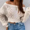 Pulls pour femmes Bohème Lanterne Manches Hors Épaule Pull Femme Vintage Creux Pull Tricoté Jumper Blanc Lâche Blouse D'hiver