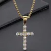 Chains Luxury Gold Plated Stainless Steel & CZ Cross Pendant Necklace For Men Women With 60CM Box Chain Men's Party Choker Je319G