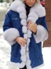 Women's Fur Faux Fur Warm Thick Denim Jacket Women Autumn Winter Full Sleeve Parka Fur Neckline Button Pocket Coat 231018