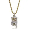 Ny kopparguldfärgpläterad isad Jesus Face Pendant Necklace Micro Pave Cz Stone Hip Hop Bling Jewelry276n