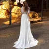 Modesto renda apliques com decote em v chiffon boho vestido de casamento elegante lado dividido sem mangas arco cintas praia vestidos de noiva