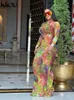 Vestidos sexy urbanos Kliou Estampado colorido Maxi Dres Brillante Impresionante Ahueca hacia fuera Manga completa O cuello Túnica Mujer Elegante Estilo callejero Lady Bodycon 231018