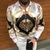 Men's Casual Shirts Deluxe Gold Suit Silk Satin Digital Printed Shirt Slim Length Long Sleeve Party Top M-3XL256O