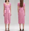 24 Spring/Summer Self Port-ra it Deep Pink Purple White Black Square Neck Lace Elegant Straight Step Skirt