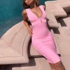 Casual Dresses Ocstrade Summer 2021 Women Cut Out Bandage Dress Bodycon Sexig Double Deep V Neck Pink Rayon Evening Party288L