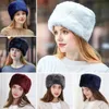 BeanieSkull Caps Russian Women Faux Fur Hat Autumn Winter Round Flat Cap Girl Warm Soft Fur Caps Muti-Color Crownless Circle Headgear 231017