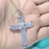 2020 neue funkelnde Luxus Schmuck 925 Sterling Silber Prinzessin Cut Weiß Topas CZ Diamant Edelsteine Kreuz Anhänger Party Frauen Neck2535