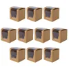 Ta ut containrar 10 datorer Portable Cake Box Clear Dessert Single Cupcake Carrier Kraft Paper