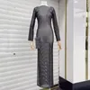 Robes décontractées Ailigou Femmes Mode Luxe Sexy À Manches Longues Diamant Robe En Maille Élégante Fête De Célébrité