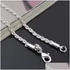 Chaînes M Corde Chaînes 925 Sterling Sier Plaqué Colliers Mode Hommes Homard Fermoirs Bijoux Femmes Cadeaux 16 18 20 22 24 26 28 30 pouces Juif Dh5Lh