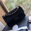 5A Qualité supérieure Jumbo Double Flap Sac Velours texturé Cf Sac Designer de luxe 25CM Caviar Lambskin Classic All Black Purse Sac à main matelassé Épaule Channel Sacs CF