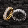 New Iced Out HipHop Cube CZ Baguette Rings Jewelery Gold Sliver Micro Paved Ring for Man Women Gift323L