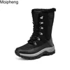 منصة النساء Moipheng Mid-Calf Snow 963 أحذية شتوية مقاومة للماء مع أحذية بوتاس موجر القتالية الفراء الكثيفة 231018 54