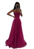 Robe de soirée trapèze fuschia scintillante pour femme, bretelles spaghetti, paillettes, anniversaire, bal, célébrité, concours de beauté, robe formelle pour occasions spéciales.