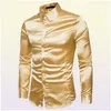 Шелковая рубашка мужчины Satin Smooth Men Solid Tuxedo Business Froom для мужчин повседневная Slim Fit Shiny Gold Wedding Forts 2106109005143