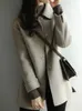Womens Wool Blends Autumn Winter Woolen Coat Slim Fashion Office Lady Square Collar Single Breasted Coats Widewaisted Pocket 231018