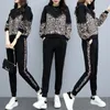 Womens Tracksuits Leopard Imprimir Casual Pantsuit Set Mulheres Preto Oversize Tamanho Grande Manga Longa Moda Sportswear Calças 5XL 231018