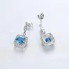 Pendientes colgantes de piedras preciosas cuadradas S925 Plata 3A Circón Zafiro Pendientes exquisitos Moda europea Mujeres Pendientes de fiesta de boda Joyería Regalo del día de San Valentín SPC