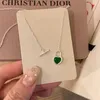 Pendants Ventfille 925 Collier d'agate verte argenté pour les femmes Gift Love Heart Ot Buckle Zircon Sweet Cute Choker Jewelry Drop