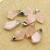 Pendant Necklaces Natural Stone Irregular Rose Quartz Silver Plated Mineral Healing Unisex Charms Jewelry Accessories Gift Wholesale 12Pcs