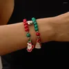 Charme Pulseiras 2 Pçs / Set Coração Magnético Casal Pulseira Árvore de Natal Papai Noel Pingente Frisado Para Mulheres Homens Amigos Presente de Ano