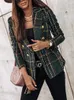 Abiti da donna WYBLZ Office Ladies Colletto dentellato Plaid Donna Blazer Doppio petto Giacca autunnale 2023 Casual Tasche Cappotto femminile