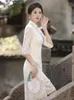 Roupas étnicas Outono Vintage Elegante Mandarim Collar Sete Pontos Manga Qipao Mulheres Split AoDai Lace Cheongsam Vestido Chinês