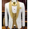 Men's Suits White And Gold Wedding Evening Dress Groomsman Shawl Lapel Men Suit For 3PCS Costume Homme Jacket Vest Pants293f