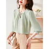 Damskie bluzki z koralikami zielone koszule kobiety Koreańska moda stała kolor długi rękaw wiosenny jesienna bluzka elegancka elegancka biuro damskie odzież roboczą