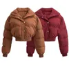Kvinnor Down Parkas Ootd Brown Lapel Collar Cotton Coat Single Breasted Short Jacke Warm High Street Solid Chic Outwears PB ZA Woman Wine 231017