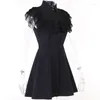 Party Dresses 2023 Goth Gothic Style Mini Dress Black Sleeveless Ruffled For Women Girl Dark Lolita Vintage Fairy Grunge Clothing