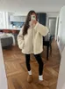 Kvinnorjackor Solid Casual Loose Zippered Plush Jacket Women's Fashion Elegant Long Sleeve Overcoat 2023 Autumn/Winter Thick Warme Wear 231018