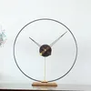 Diameter 50CM living room Nordic modern simple Spanish noiseless brass clock Black walnut solid wood decorative clock